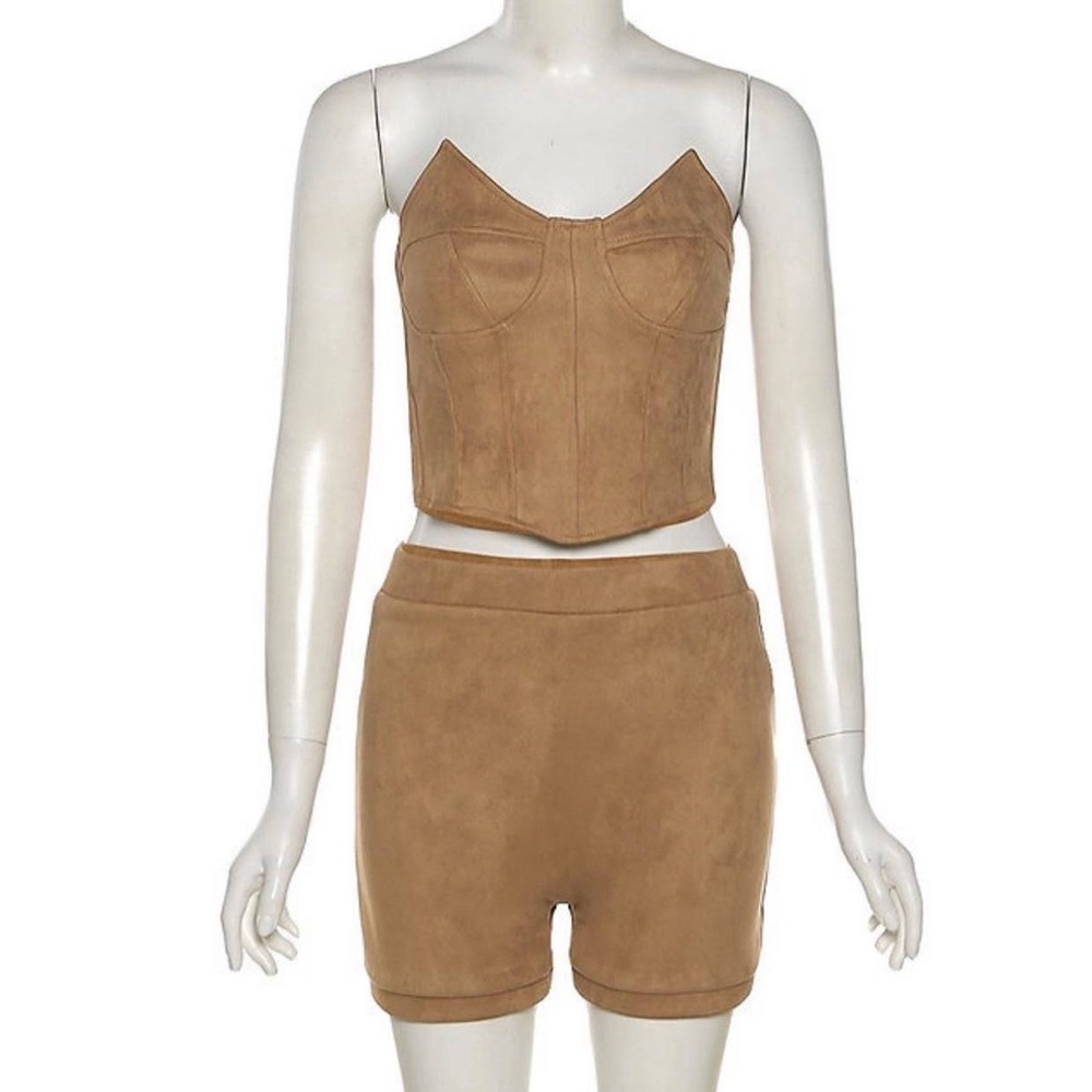 Suede Two Piece Short Set